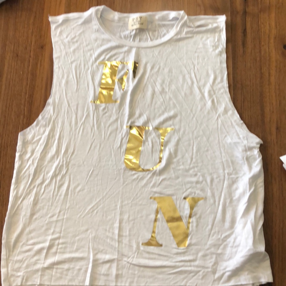NWTWoman's Sleeveless White Gold Foil FUN Tee